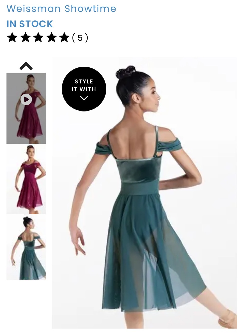 Weissman Showtime The Skaters Waltz Girls Off-Shoulder Chiffon Dress in Teal